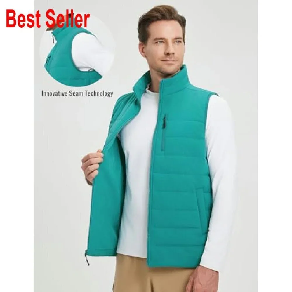 Men's Fleece Lined Puffer Vest Lightweight Warm Sleeveless Jacket Full Zip